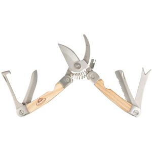 Esschert Design RFS Garten-Multitool aus Edelstahl, Eschenholz und Leder, 7,4 x 2,3 x 14,9 cm