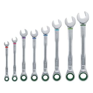Bosch Schraubenschlüssel/Ratschen-Kombischlüssel-Set, 8-teilig (Ultimativer Komfort durch Kombination aus Maul-und Ratschenschlüssel, hochwertig und rostbeständig, farbcodierte Größenangabe)