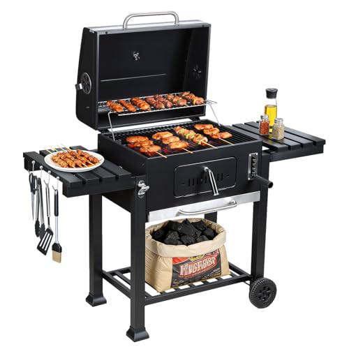 Peviasot Holzkohlegrill XXL mit Deckel & Thermometer – Grillwagen mit 2 klappbaren Ablagen, höhenverstellbarer Kohlewanne (5 Stufen), Warmhalterost & Rädern – BBQ Grill für Garten, Terrasse & Camping 1 Peviasot Holzkohlegrill XXL mit Deckel & Thermometer – Grillwagen mit 2 klappbaren Ablagen, höhenverstellbarer Kohlewanne (5 Stufen), Warmhalterost & Rädern – BBQ Grill für Garten, Terrasse & Camping