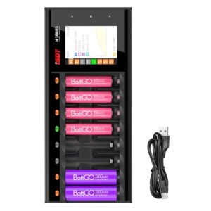 ISDT N8 Akku Ladegerät für AA und AAA Batterien, 8-Slot Batterieladegerät mit USB-C Schnellladefunktion und LCD Display, Automatische Akku-Typ-Erkennung, Verfügt über eine Entladefunktion