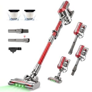 Akitas V10A Akku Staubsauger Kabellose mit 450W BLDC-Motor, 45kPa Saugleistung, 60 Min Laufzeit, LED-Bürste mit grünem Licht, Anti-Verhedderung, ideal für Teppiche, Hartböden & Tierhaare
