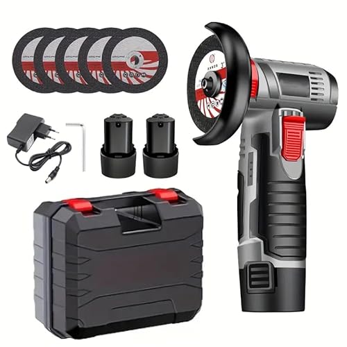 Mini Akku Winkelschleifer 12V, 76mm Bürstenloser Trennschleifer mit 2x 1500mAh Akku & 5 Scheiben, 19500 U/min Kabelloser Schneider, Elektrischer Multischleifer für Metall, Holz & Fliesen-Grau 1 Mini Akku Winkelschleifer 12V, 76mm Bürstenloser Trennschleifer mit 2x 1500mAh Akku & 5 Scheiben, 19500 U/min Kabelloser Schneider, Elektrischer Multischleifer für Metall, Holz & Fliesen-Grau