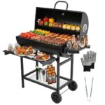 DEWINNER Holzkohlegrill, XXL-Grill, Handschuhe & Zange inklusive, verstellbare Belüftungsöffnungen, Ascheschublade, Rollen, ideal für Garten/Balkon/Hof (Basismodell)
