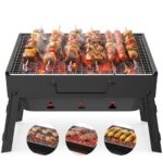 Soontrans Holzkohlegrill Klappbar, 35 x 27 cm, Tragbarer Grill aus Edehlstahl mit Grillrost & Kohlegitter & Aschebehälter, Spontanes BBQ im Park & am See & beim Camping & Wohnmobil & für Sommerabende