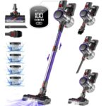 Authmic Akku Staubsauger Kabellos, 45000Pa Kabelloser Staubsauger mit Touchscreen, 50Mins, 1.6L, H13 HEPA, Anti-Tangle-Bürste, für Hartböden/Teppich/Tierhaare, Dunkelviolett
