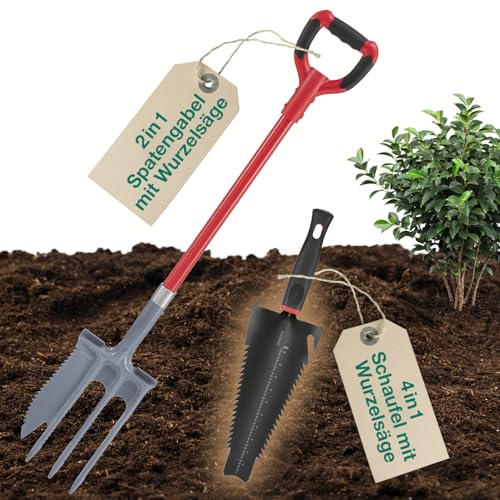 EASYmaxx 4 in 1 Wurzelschaufel & 2 in 1 Spatengabel mit Wurzelsäge im Set | Multifunktionsschaufeln zum Graben, Sägen, Schneiden, Lockern & Umpflanzen | Root Digger & Wurzelspaten mit Antirutschgriff 1 EASYmaxx 4 in 1 Wurzelschaufel & 2 in 1 Spatengabel mit Wurzelsäge im Set | Multifunktionsschaufeln zum Graben, Sägen, Schneiden, Lockern & Umpflanzen | Root Digger & Wurzelspaten mit Antirutschgriff