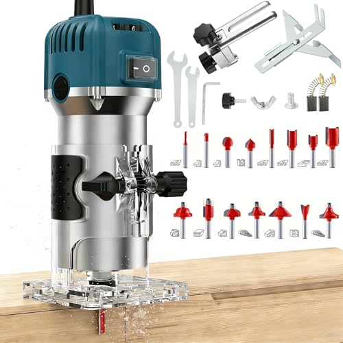 Uadme Einhandfräse 800W, 30000 U/min Holzfräse Oberfräse, 6,35mm Durchmesser, Hand Fräsmaschine mit 6 Variable Geschwindigkeite, Kantenfräse für Holz, mit 15 Stück Fräser Set 1 Uadme Einhandfräse 800W, 30000 U/min Holzfräse Oberfräse, 6,35mm Durchmesser, Hand Fräsmaschine mit 6 Variable Geschwindigkeite, Kantenfräse für Holz, mit 15 Stück Fräser Set