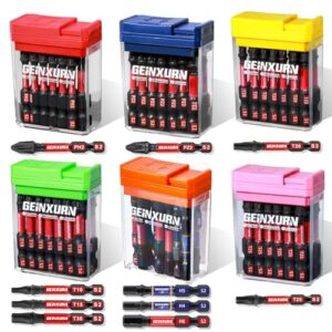 Geinxurn Schlagfeste Schraubendreher Bits Set, 90 Stücke 50mm Magnetisch (PH2/PZ2/T10/T15/T20/T25/T30/Hex) S2 Stahl Multi Treiber Bits mit Lagerung Bunte Box