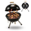 Relaxdays Mini Kugelgrill, tragbar, Ø 30 cm, Picknickgrill für Balkon & Camping, Holzkohlegrill mit Holzgriff, schwarz 3 41ClUIm5HfL. SL500