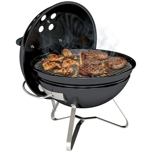 Outsunny Holzkohlegrill BBQ Smoker mit Deckel und Griff Tragbarer Kugelgrill mit regulierbaren Lüftungsschlitzen für Garten, Terrasse, Camping, Barbeque 41 x 41 x 44 cm Schwarz 1 Outsunny Holzkohlegrill BBQ Smoker mit Deckel und Griff Tragbarer Kugelgrill mit regulierbaren Lüftungsschlitzen für Garten, Terrasse, Camping, Barbeque 41 x 41 x 44 cm Schwarz