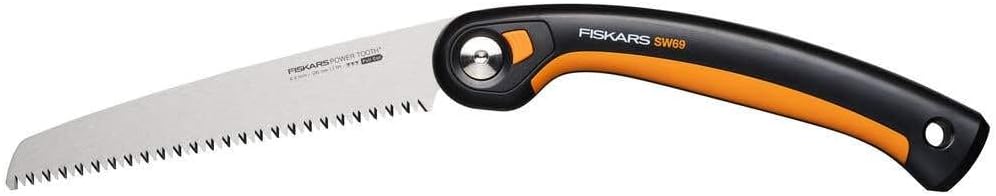 Fiskars Plus Klappsäge, Für dicke Stämme und Äste, 3 Schneidpositionen, Scharfes Power Tooth-Blatt, Grobzahnung, Blattlänge: 21 cm, Schwarz/Orange, SW69, 1067553 1 Fiskars Plus Klappsäge, Für dicke Stämme und Äste, 3 Schneidpositionen, Scharfes Power Tooth-Blatt, Grobzahnung, Blattlänge: 21 cm, Schwarz/Orange, SW69, 1067553