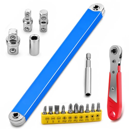 BlueXP Offset Verlängerungsschlüssel 39cm Extra Lang Ultra Dünn 16mm Kettenantrieb Werkzeug Set, 1/4" 3/8" 1/2" Adapter Ratsche Schraubendreher Set für KFZ Reparatur Enge Räume Profi Werkzeug 1 BlueXP Offset Verlängerungsschlüssel 39cm Extra Lang Ultra Dünn 16mm Kettenantrieb Werkzeug Set, 1/4" 3/8" 1/2" Adapter Ratsche Schraubendreher Set für KFZ Reparatur Enge Räume Profi Werkzeug