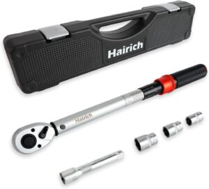 Hairich Drehmomentschlüssel 1/2 Zoll für Auto, 20–230 Nm, Torque Wrench 5-tlg. Set mit Verlängerung & Stecknüssen (17/19/21 mm) – für Reifenwechsel & Motorrad