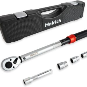 Hairich Drehmomentschlüssel 1/2 Zoll für Auto, 20–230 Nm, Torque Wrench 5-tlg. Set mit Verlängerung & Stecknüssen (17/19/21 mm) – für Reifenwechsel & Motorrad