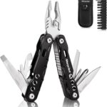 morpilot Multitool Werkzeug, 25 in 1 Faltbares Edelstahl Multifunktionale Zange, Multitools als Schneider, Flaschenöffner und Karabiner, mit 11 Schraubendreher Bits und Gurtcliptasche