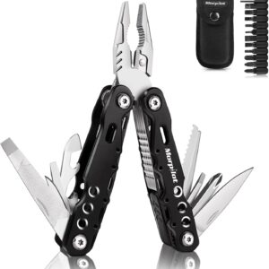 morpilot Multitool Werkzeug, 25 in 1 Faltbares Edelstahl Multifunktionale Zange, Multitools als Schneider, Flaschenöffner und Karabiner, mit 11 Schraubendreher Bits und Gurtcliptasche