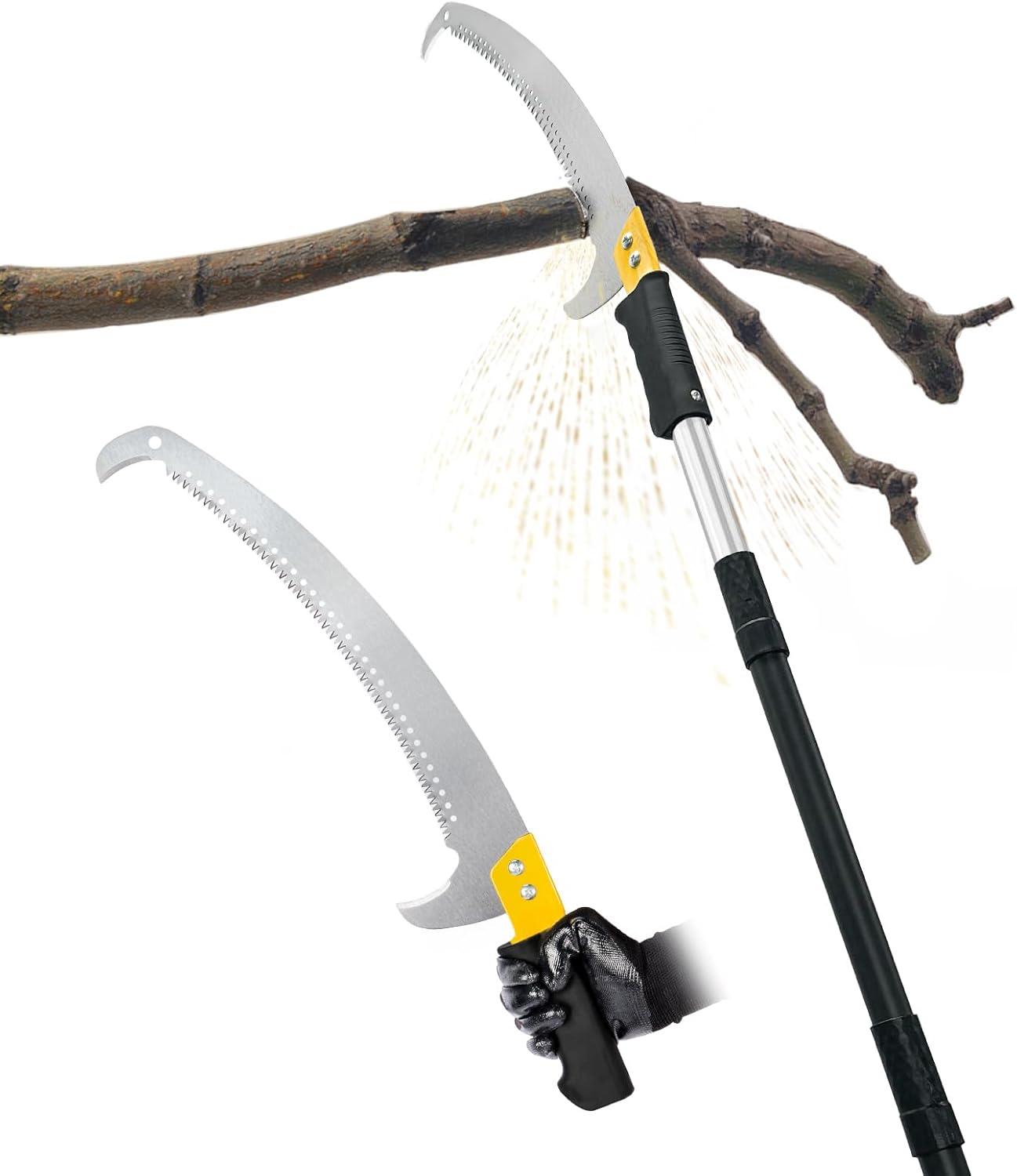Astsägen mit Stiel zum Baumschnitt 4,3M Leichtgewichtige manuelle Edelstahlverlängerung, hohe Baumsäge mit Klinge für Trimmer, Äste, Baumschneider bei Forstwirtschaft, Hof, Garten und 1 Astsägen mit Stiel zum Baumschnitt 4,3M Leichtgewichtige manuelle Edelstahlverlängerung, hohe Baumsäge mit Klinge für Trimmer, Äste, Baumschneider bei Forstwirtschaft, Hof, Garten und