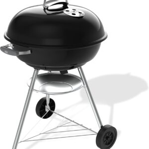 Weber Compact Kettle Holzkohlegrill 57 cm mit Stand und Rädern | Rostbeständige porzellanemaillierte Oberfläche, Ascheauffangschale, 2342 cm² Grillfläche, Schwarz