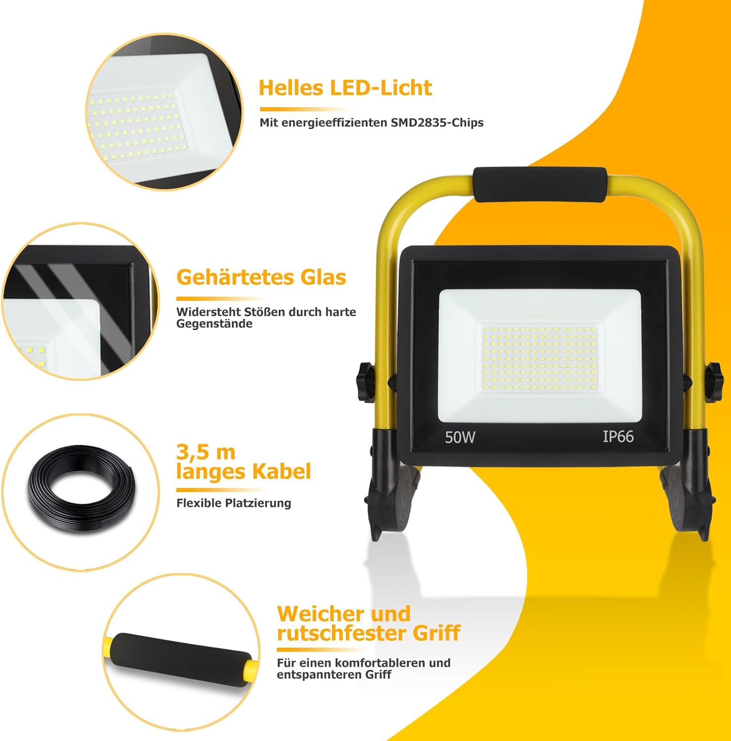 50W Led Baustrahler,5400LM Superhelle Arbeitsleuchte,Tragbares Baustrahler,6000K TageslichtWeiß,Ip66 Wasserdicht,Eu-Stecker Bauleuchten mit 3.5M Kabel und Schalter für Werkstatt,Garage,Garten 4 50W Led Baustrahler,5400LM Superhelle Arbeitsleuchte,Tragbares Baustrahler,6000K TageslichtWeiß,Ip66 Wasserdicht,Eu-Stecker Bauleuchten mit 3.5M Kabel und Schalter für Werkstatt,Garage,Garten – Bild 4