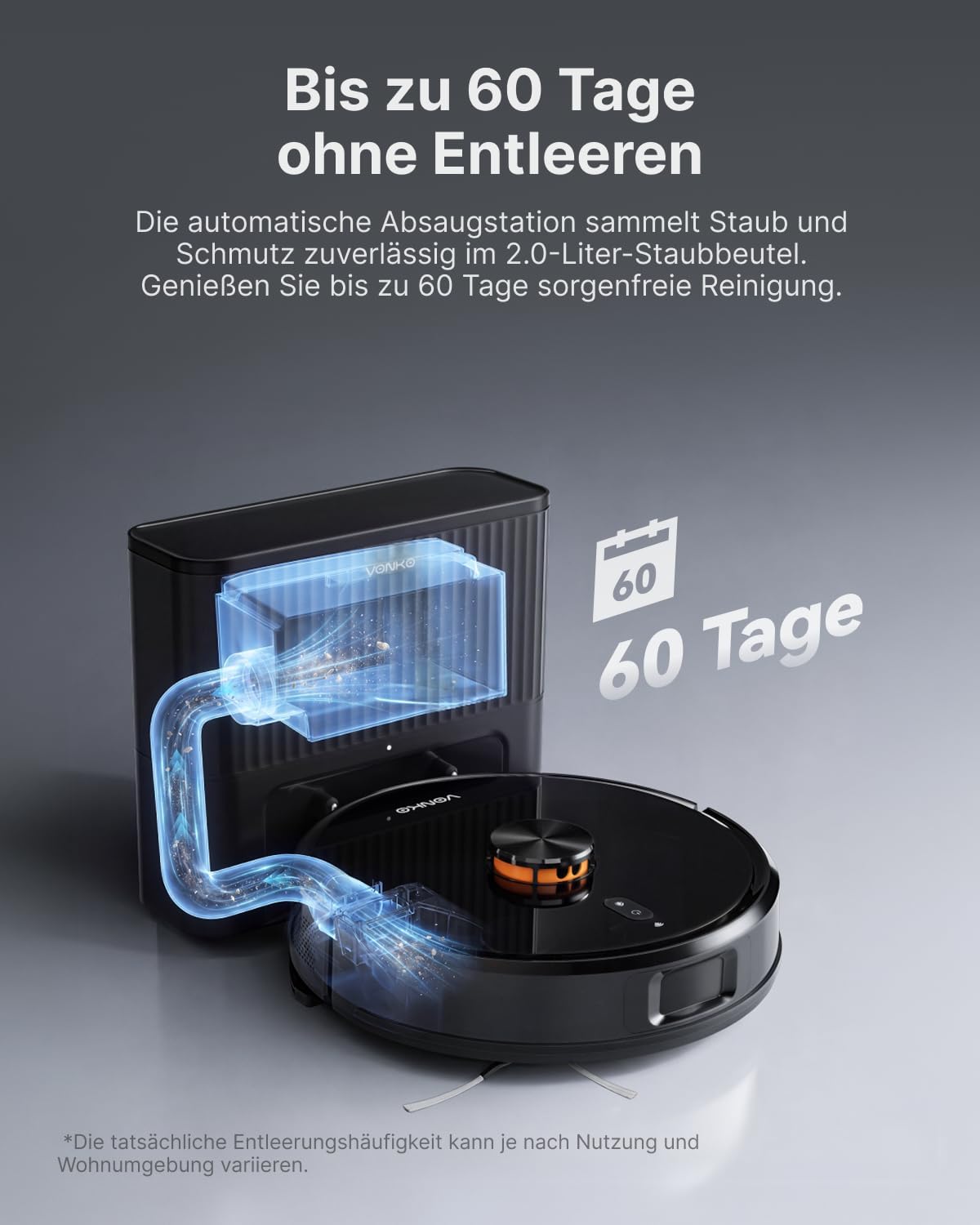 VONKO S6 Pro Saugroboter mit Wischfunktion und Absaugstation, 8000Pa Saugkraft,LiDAR 2.0 Laser Navigation,180 Min.Laufzeit,Teppicherkennung,App/Alexa,Ideal für Tierhaare, Hartböden,Schwarz 4 VONKO S6 Pro Saugroboter mit Wischfunktion und Absaugstation, 8000Pa Saugkraft,LiDAR 2.0 Laser Navigation,180 Min.Laufzeit,Teppicherkennung,App/Alexa,Ideal für Tierhaare, Hartböden,Schwarz – Bild 4