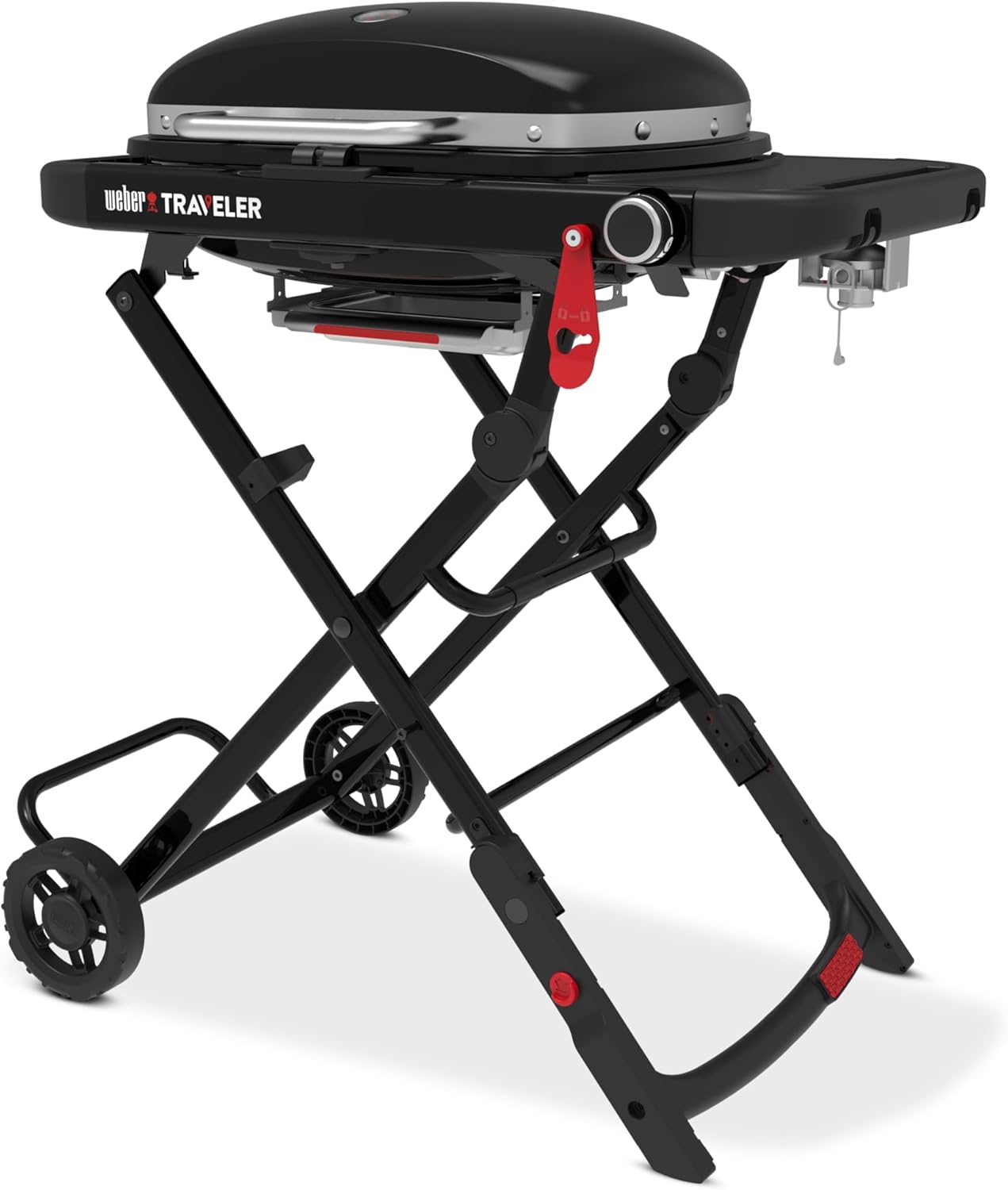 Weber Traveler Compact Gasgrill mit klappbarem Untergestell und Rädern | Tragbarer Grill, Porzellanemaillierte Gusseisen-Grillroste, Deckelthermometer, 3,81 kW Brenner, 2065 cm² Grillfläche, Schwarz 3 Weber Traveler Compact Gasgrill mit klappbarem Untergestell und Rädern | Tragbarer Grill, Porzellanemaillierte Gusseisen-Grillroste, Deckelthermometer, 3,81 kW Brenner, 2065 cm² Grillfläche, Schwarz – Bild 3