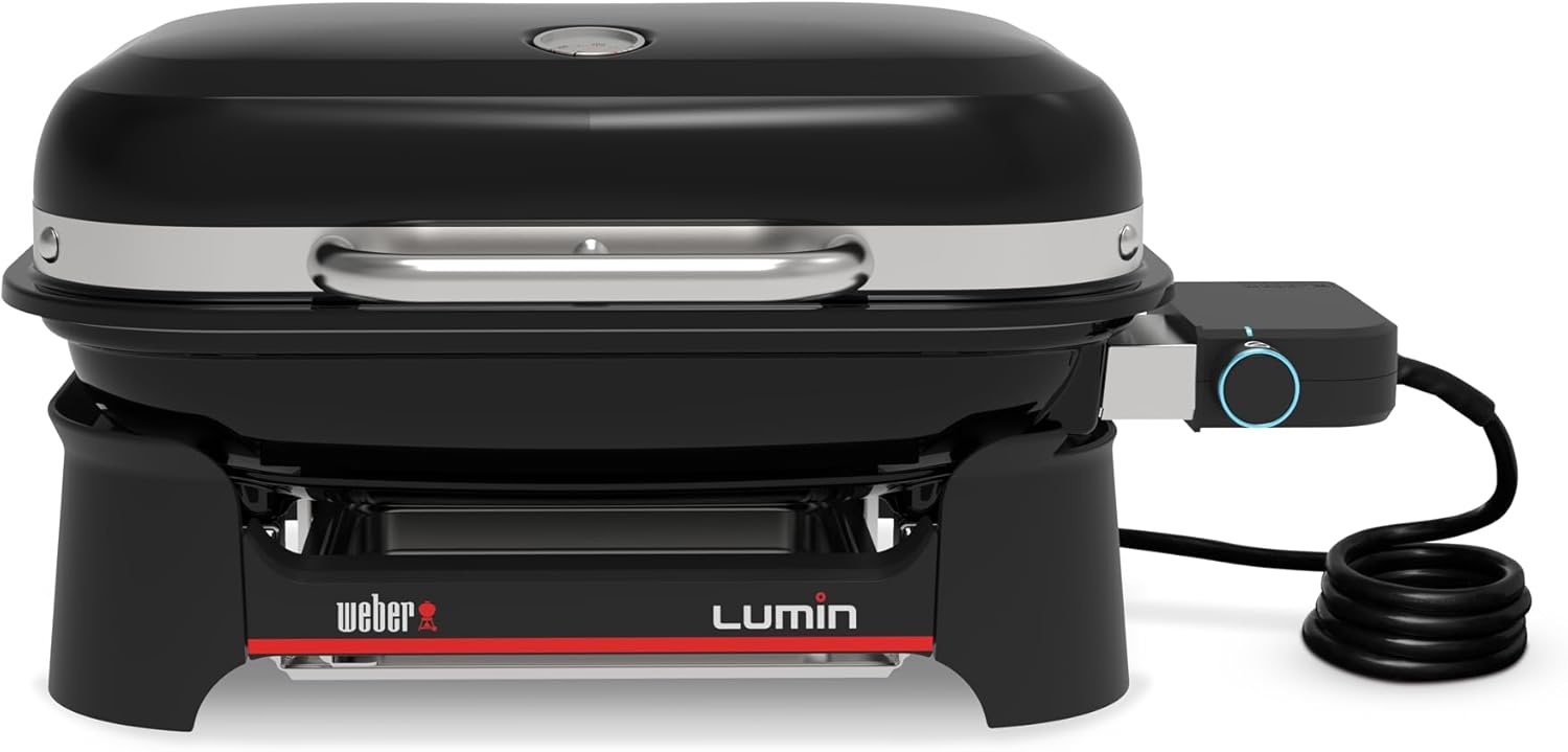 Weber Lumin Compact Tragbarer Kompakter Elektrogrill, Bis zu 315 °C, mit Deckelthermometer, Porzellanemaillierte Gusseisenroste, 43 x 32 cm Grillfläche, Schwarz (1502044) 1 Weber Lumin Compact Tragbarer Kompakter Elektrogrill, Bis zu 315 °C, mit Deckelthermometer, Porzellanemaillierte Gusseisenroste, 43 x 32 cm Grillfläche, Schwarz (1502044)