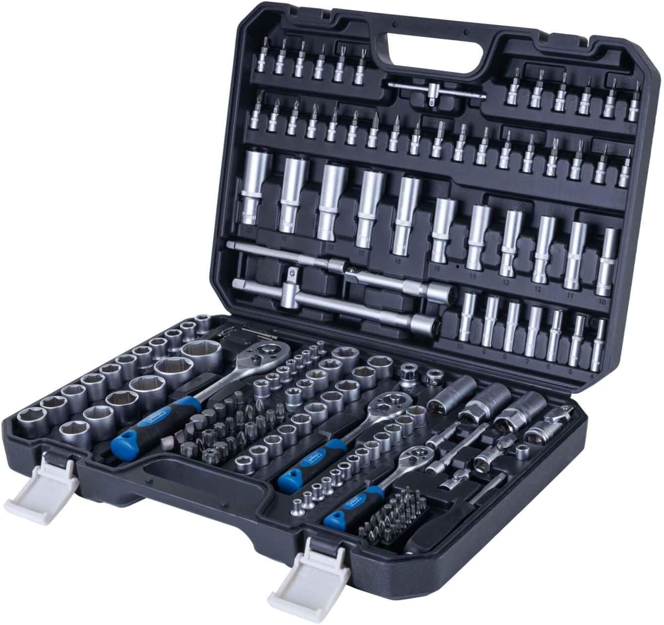 Scheppach Werkzeugkoffer TB180 Steckschlüsselsatz 180-tlg | 1/4"+3/8"+1/2" Ratschen, Verlängerung, Schraubendreher, Stecknüssen & Bits | Sechs- und Vierkant Ratschenkasten Knarrenkasten Werkzeug-Set 1 Scheppach Werkzeugkoffer TB180 Steckschlüsselsatz 180-tlg | 1/4"+3/8"+1/2" Ratschen, Verlängerung, Schraubendreher, Stecknüssen & Bits | Sechs- und Vierkant Ratschenkasten Knarrenkasten Werkzeug-Set