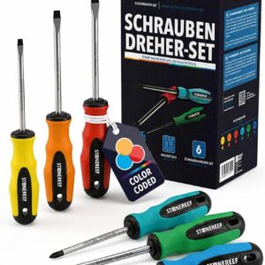 6-tlg. Schraubendreher Set magnetisch – Ergonomischer Schraubenzieher Satz für Heimwerker & Profis – Werkzeug Set aus robustem CRV Stahl (Schlitz & Kreuzschlitz PH)