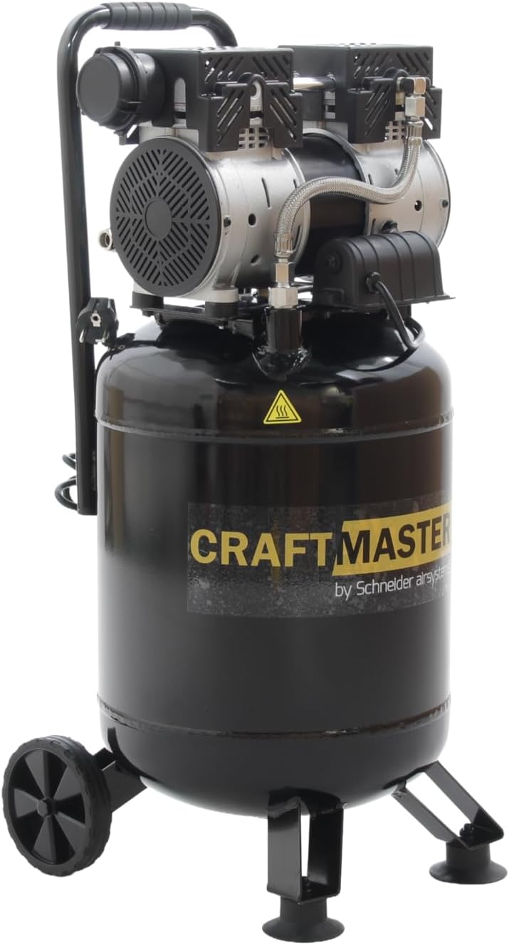 SCHNEIDER CRAFTMASTER Vertikaler, leiser, ölfreier Kompressor 30-Liter-Tank Maximaler Druck 8 bar Leistung: 1 PS Geräuschpegel: 58 dB LpA 1 SCHNEIDER CRAFTMASTER Vertikaler, leiser, ölfreier Kompressor 30-Liter-Tank Maximaler Druck 8 bar Leistung: 1 PS Geräuschpegel: 58 dB LpA