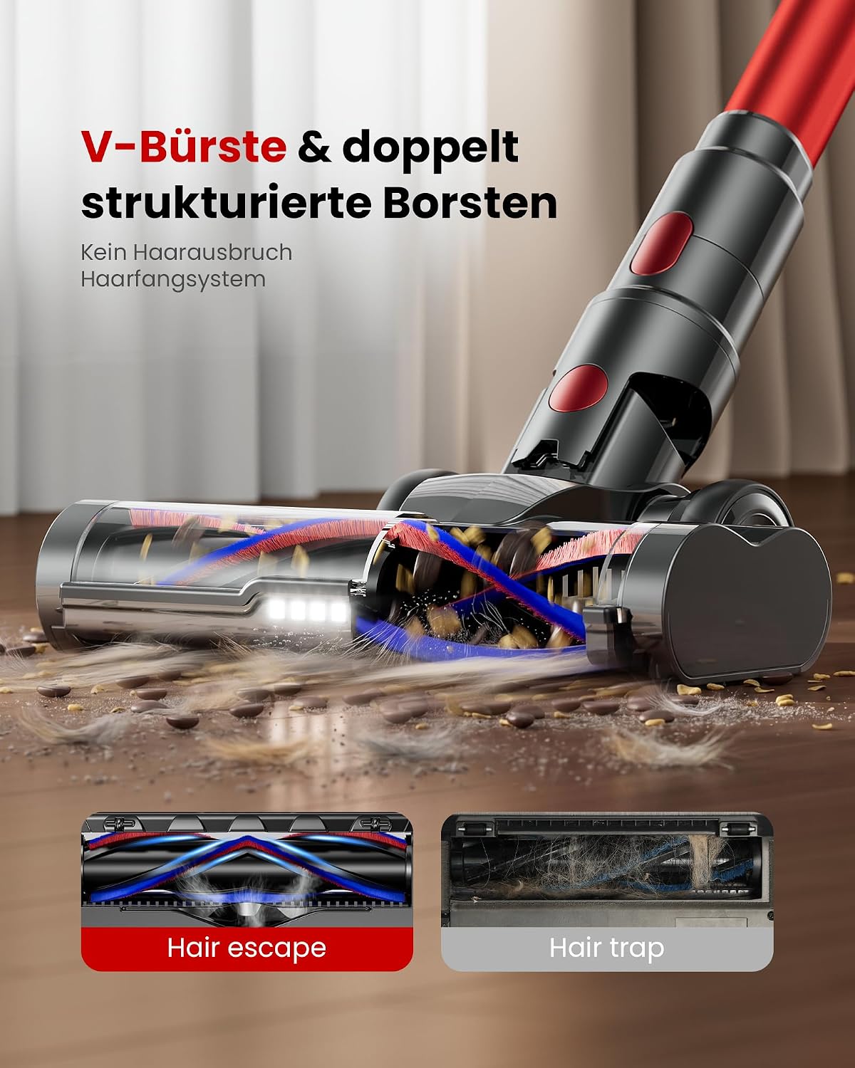Akku Staubsauger 50KPa/600W/70Min, 1,8L Großer Staubsauger Kabellos LED Display, Anti-Tangle-Bürste, Selbststehend, Wandladestation, 1.5M Schlauch, Ultraleise, für Tierhaare/Teppiche/Hartböden/Auto 3 Akku Staubsauger 50KPa/600W/70Min, 1,8L Großer Staubsauger Kabellos LED Display, Anti-Tangle-Bürste, Selbststehend, Wandladestation, 1.5M Schlauch, Ultraleise, für Tierhaare/Teppiche/Hartböden/Auto – Bild 3