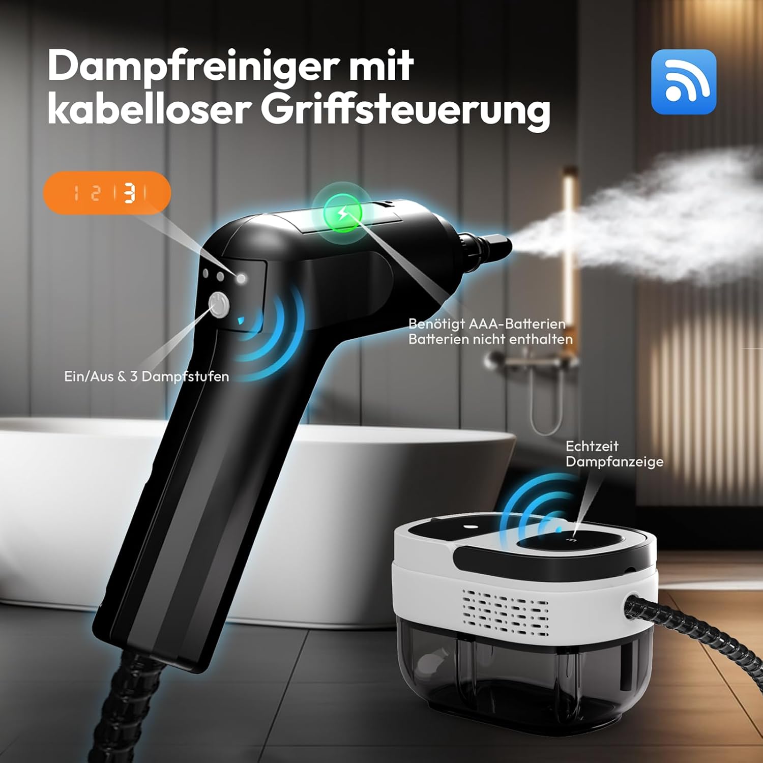 Dampfreiniger Handgerät, 3-stufiger verstellbarer Griff, 1,6L Wassertank | 15s Aufheizzeit, 15 Zubehörteilen, Hochdruck Dampfreiniger für Alles, Steam Cleaner für Küche, Bad, Polster, Auto, Fenster 2 Dampfreiniger Handgerät, 3-stufiger verstellbarer Griff, 1,6L Wassertank | 15s Aufheizzeit, 15 Zubehörteilen, Hochdruck Dampfreiniger für Alles, Steam Cleaner für Küche, Bad, Polster, Auto, Fenster – Bild 2
