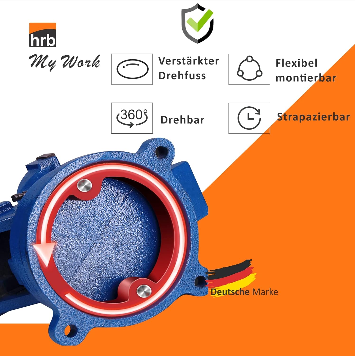 HRB Schwerer Schraubstock (160 mm Spannweite), Tischschraubstock drehbar 360°, Hochwertige feste gehärtete Stahlbacken, massive Schraubzwinge mit Hammerschlaglackierung Blau 4 HRB Schwerer Schraubstock (160 mm Spannweite), Tischschraubstock drehbar 360°, Hochwertige feste gehärtete Stahlbacken, massive Schraubzwinge mit Hammerschlaglackierung Blau – Bild 4