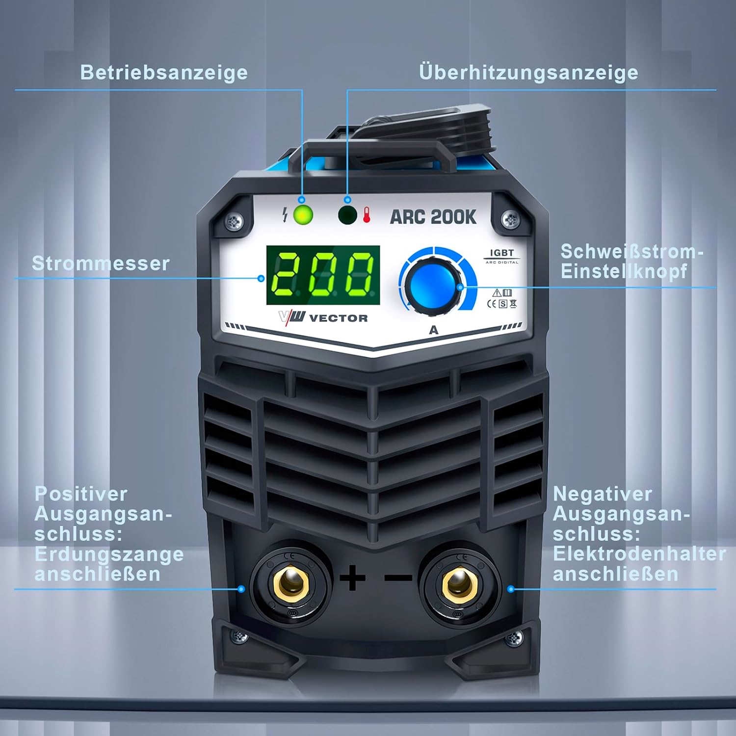 VECTOR WELDING 200A MMA Inverter Schweißgerät Set, IGBT Kompakt | ARC Einsteigergerät Schweißgerät für Stahl, Edelstahl & Gusseisen, Überhitzungsschutz, Anti-Haft für Heimwerker & Werkstatt 3 VECTOR WELDING 200A MMA Inverter Schweißgerät Set, IGBT Kompakt | ARC Einsteigergerät Schweißgerät für Stahl, Edelstahl & Gusseisen, Überhitzungsschutz, Anti-Haft für Heimwerker & Werkstatt – Bild 3