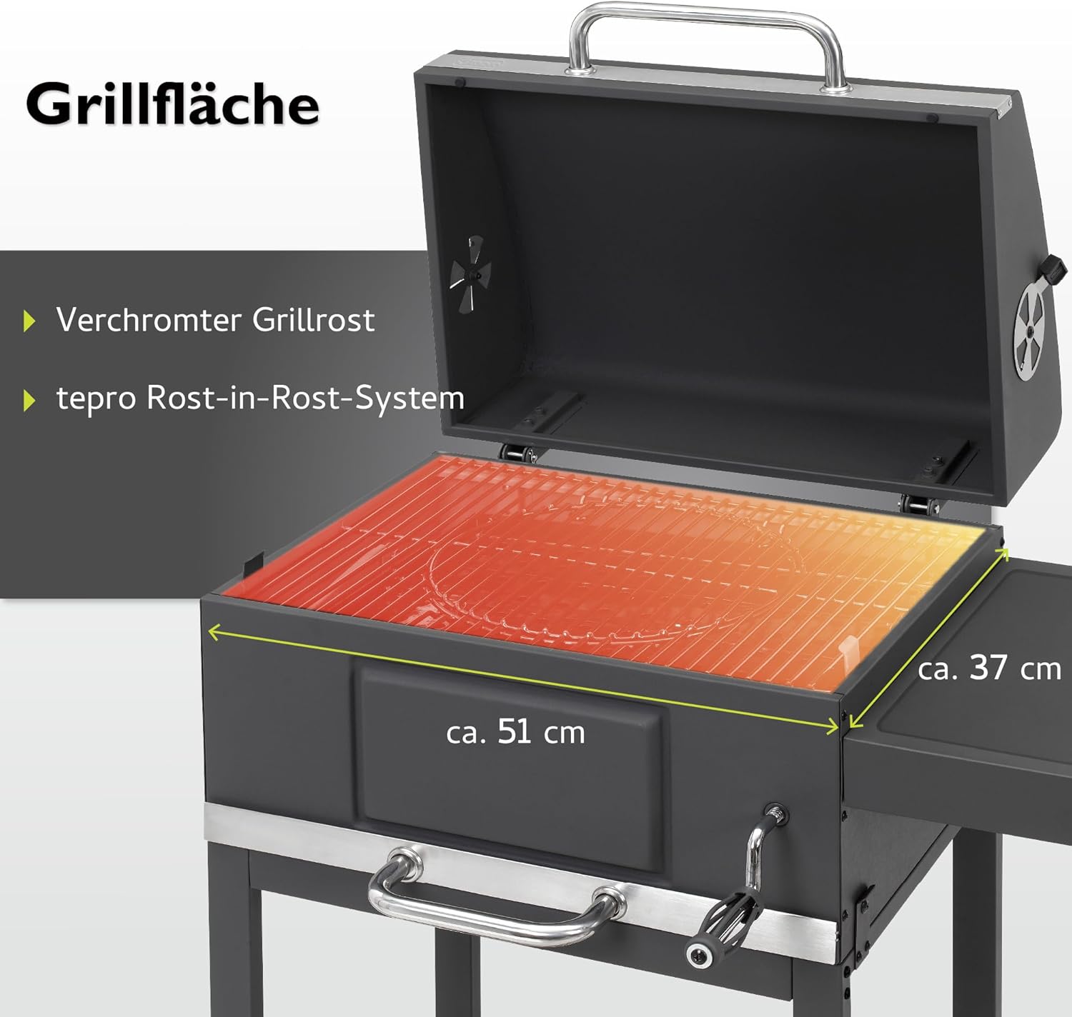 tepro Holzkohlegrill (Grillwagen) Toronto Basic, Grillfläche: ca. 52 x 36 cm, BBQ mit Deckel, Maße ca. 89,5 x 60,5 x 103,3 cm 3 tepro Holzkohlegrill (Grillwagen) Toronto Basic, Grillfläche: ca. 52 x 36 cm, BBQ mit Deckel, Maße ca. 89,5 x 60,5 x 103,3 cm – Bild 3