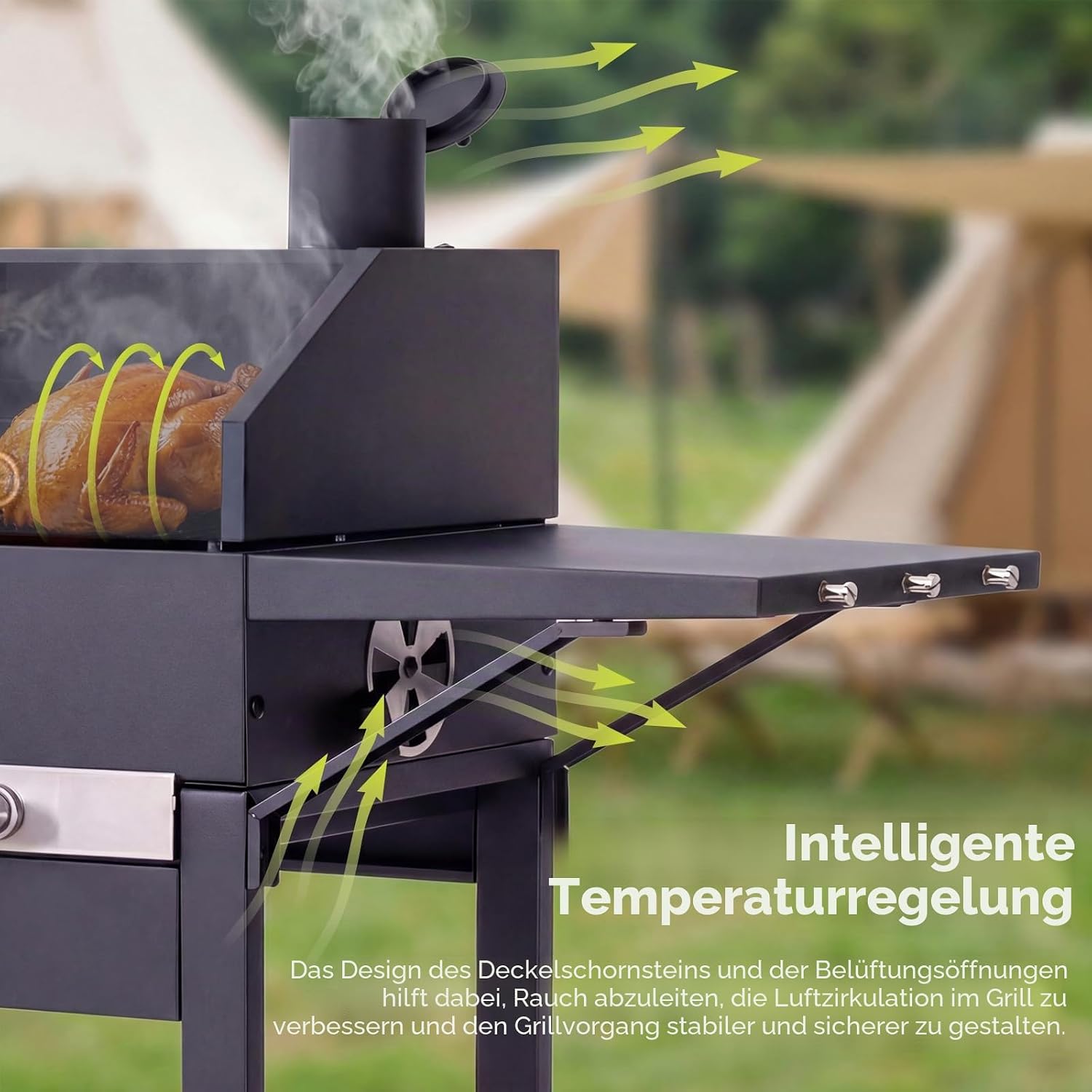 Holzkohlegrill mit Deckel und Abdeckhaube, 2-in-1 Stand- & Tischgrill, Kompakter Balkon Grillwagen, Thermometer, Warmhalterost, Wettergeschützt und Mobil 3 Holzkohlegrill mit Deckel und Abdeckhaube, 2-in-1 Stand- & Tischgrill, Kompakter Balkon Grillwagen, Thermometer, Warmhalterost, Wettergeschützt und Mobil – Bild 3