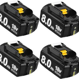 4 Stück Ersatzakku für Makita Akku 18V 8,0Ah Kompatibel mit Makita 18V Akku BL1860B BL1850B BL1830 BL1860 BL1850 BL1815 BL1845 BL1820 BL1840 194205-3 LXT-400 (4)