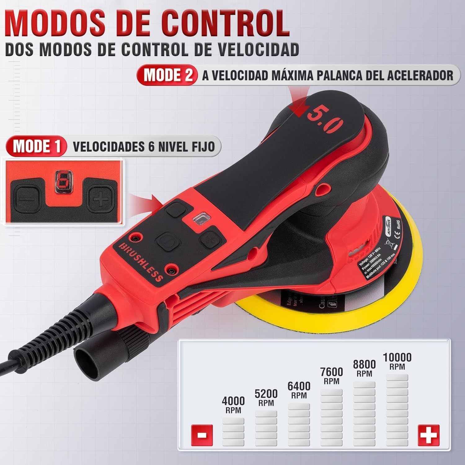Autolock 125/150MM Exzenterschleifer mit 20 Schleifblättern,350W Bürstenloser Exzenterschleifer,6 Stufiger Drehzahlregelung bis 10.000 U/min Für Holzbearbeitung und Polieren (1pcs) 2 Autolock 125/150MM Exzenterschleifer mit 20 Schleifblättern,350W Bürstenloser Exzenterschleifer,6 Stufiger Drehzahlregelung bis 10.000 U/min Für Holzbearbeitung und Polieren (1pcs) – Bild 2