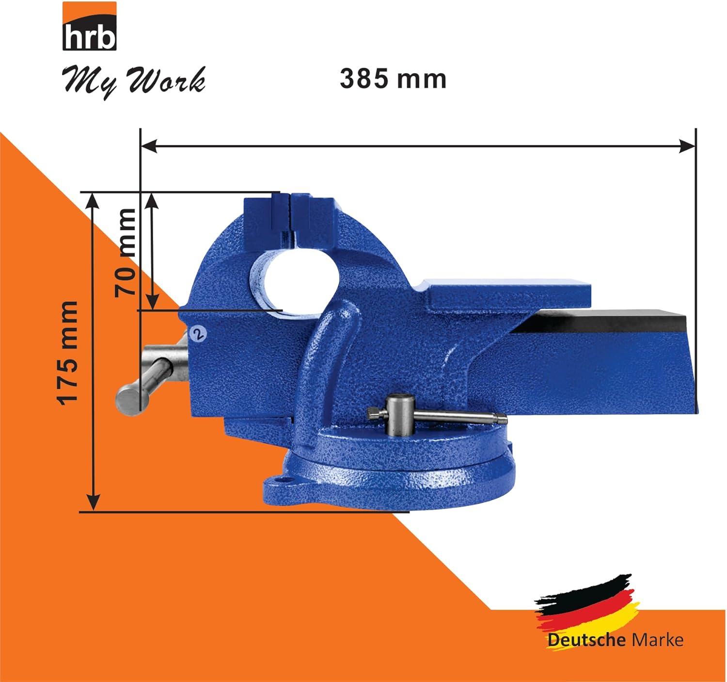HRB Schwerer Schraubstock (160 mm Spannweite), Tischschraubstock drehbar 360°, Hochwertige feste gehärtete Stahlbacken, massive Schraubzwinge mit Hammerschlaglackierung Blau 3 HRB Schwerer Schraubstock (160 mm Spannweite), Tischschraubstock drehbar 360°, Hochwertige feste gehärtete Stahlbacken, massive Schraubzwinge mit Hammerschlaglackierung Blau – Bild 3
