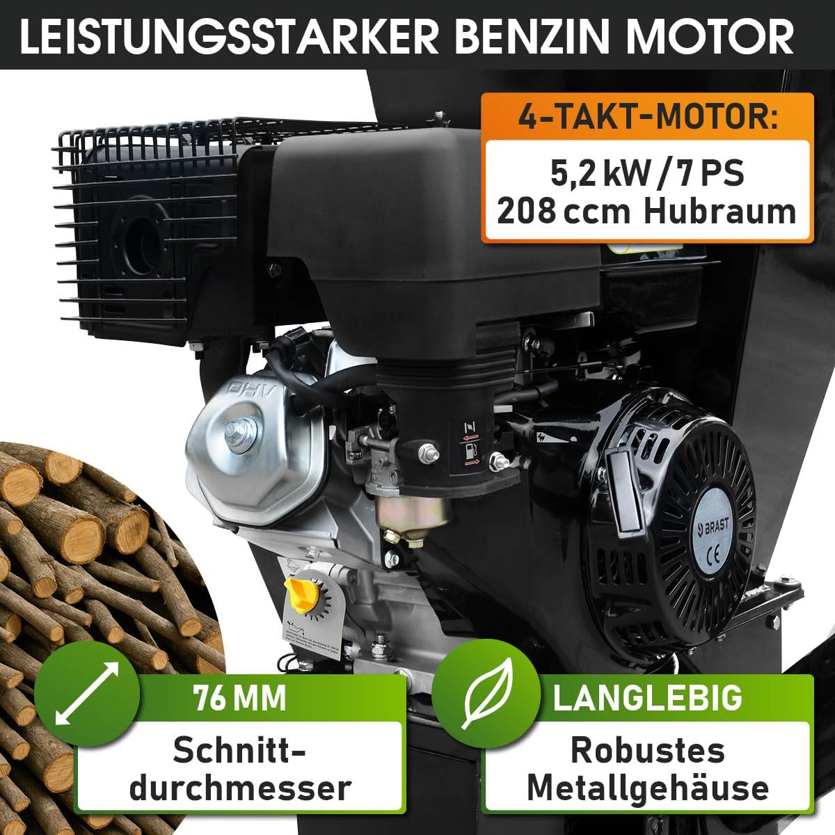 BRAST Häcksler Schredder Gartenhäcksler Benzin | 5,2kW(7PS) - 11kW(15PS) | 2 Modelle | Aststärke bis zu 102mm | 2 Messersysteme mit 22 Messer | Transportreifen & Griff 3 BRAST Häcksler Schredder Gartenhäcksler Benzin | 5,2kW(7PS) - 11kW(15PS) | 2 Modelle | Aststärke bis zu 102mm | 2 Messersysteme mit 22 Messer | Transportreifen & Griff – Bild 3