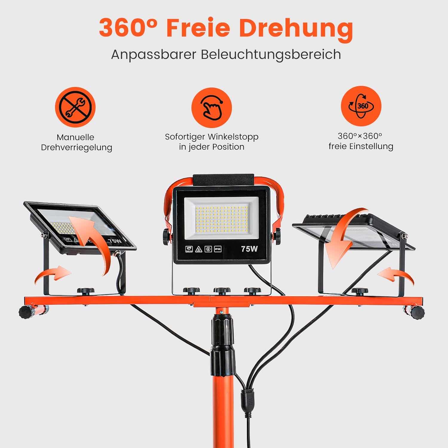 ETOOLAB Baustrahler LED mit Stativ | Baustrahler Led | 30000LM | 225W( 3x 75W) | StrahlerArbeitsscheinwerfer 5m Bauscheinwerfer | Baustellenlampe | 98-200cm außen höhenverstellbar 3 ETOOLAB Baustrahler LED mit Stativ | Baustrahler Led | 30000LM | 225W( 3x 75W) | StrahlerArbeitsscheinwerfer 5m Bauscheinwerfer | Baustellenlampe | 98-200cm außen höhenverstellbar – Bild 3