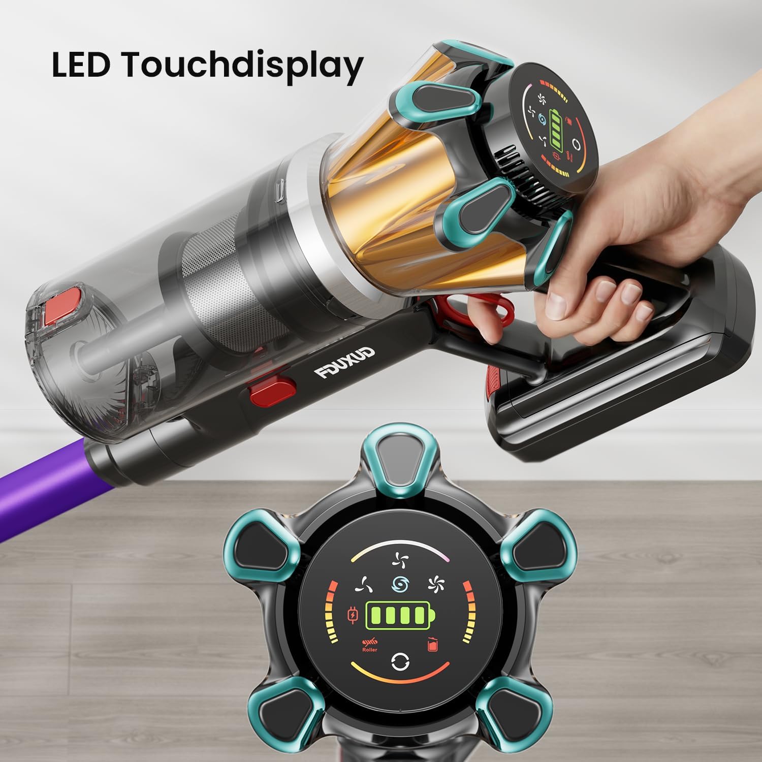 Akku Staubsauger Kabellos 600W/50000Pa/70Min, 1,8L Akkustaubsauger mit Hurrikanmodus, Anti-Tangle-Bürste, Selbststehend, OLED Display, Wandladestation, für Teppiche Tierhaare Hartböden Auto 5 Akku Staubsauger Kabellos 600W/50000Pa/70Min, 1,8L Akkustaubsauger mit Hurrikanmodus, Anti-Tangle-Bürste, Selbststehend, OLED Display, Wandladestation, für Teppiche Tierhaare Hartböden Auto – Bild 5