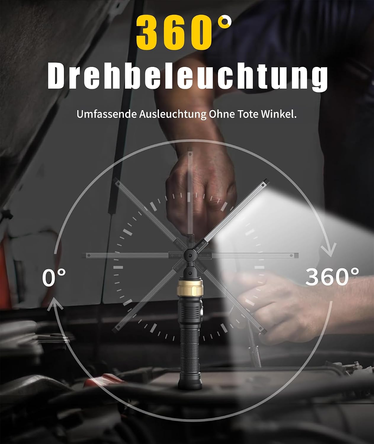 HOTLIGH Werkstattlampe – 5000 mAh Arbeitsleuchte LED Akku mit um 360° drehbarem, faltbarem Design, 1200 Lumen LED Werkstattlampe, 3 Leuchtmodi Inspektionslampe für Autoreparaturen/Notfälle, 1PC 2 HOTLIGH Werkstattlampe – 5000 mAh Arbeitsleuchte LED Akku mit um 360° drehbarem, faltbarem Design, 1200 Lumen LED Werkstattlampe, 3 Leuchtmodi Inspektionslampe für Autoreparaturen/Notfälle, 1PC – Bild 2