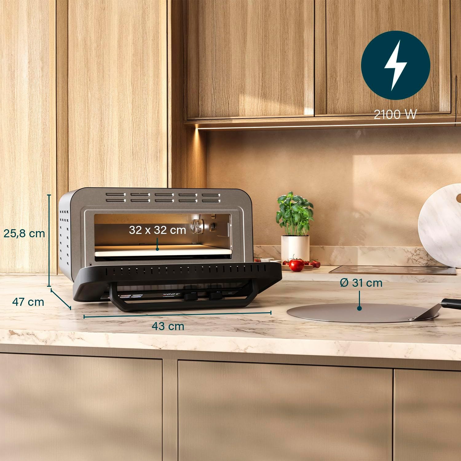 Princess Pizzaofen Pro Max, 15L, 400°C, Digitales Bedienfeld, 2100W, Pizzastein & Schaufel, Ober-/Unterhitze, Timer, Kühle Tür, Kompakt & Tragbar, Für Innen-/Außenbereich, 112780 2 Princess Pizzaofen Pro Max, 15L, 400°C, Digitales Bedienfeld, 2100W, Pizzastein & Schaufel, Ober-/Unterhitze, Timer, Kühle Tür, Kompakt & Tragbar, Für Innen-/Außenbereich, 112780 – Bild 2