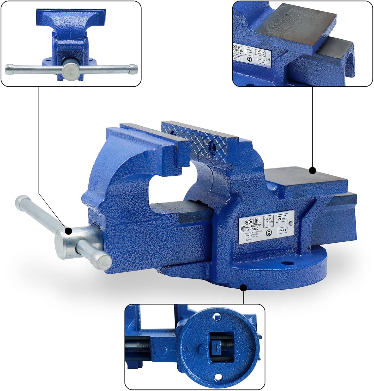 CCLIFE Feststehend Schraubstock Gusseisen 100/125/150 mm für Werkbank Werkbankschraubstock Parallelschraubstock, Modell:100mm | Parallelschraubstock, Metallbearbeitung, Holzbearbeitung, Werkstatt,Klemmkraft,sicherer Halt,stabil,präzise,langlebig 4 CCLIFE Feststehend Schraubstock Gusseisen 100/125/150 mm für Werkbank Werkbankschraubstock Parallelschraubstock, Modell:100mm | Parallelschraubstock, Metallbearbeitung, Holzbearbeitung, Werkstatt,Klemmkraft,sicherer Halt,stabil,präzise,langlebig – Bild 4