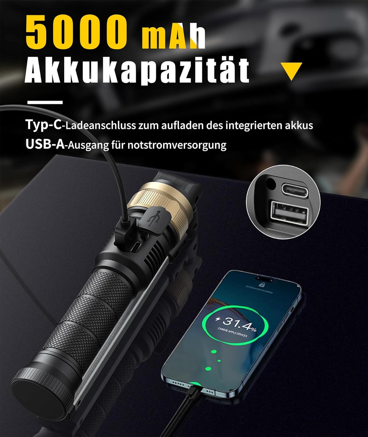 HOTLIGH Werkstattlampe – 5000 mAh Arbeitsleuchte LED Akku mit um 360° drehbarem, faltbarem Design, 1200 Lumen LED Werkstattlampe, 3 Leuchtmodi Inspektionslampe für Autoreparaturen/Notfälle, 1PC 3 HOTLIGH Werkstattlampe – 5000 mAh Arbeitsleuchte LED Akku mit um 360° drehbarem, faltbarem Design, 1200 Lumen LED Werkstattlampe, 3 Leuchtmodi Inspektionslampe für Autoreparaturen/Notfälle, 1PC – Bild 3