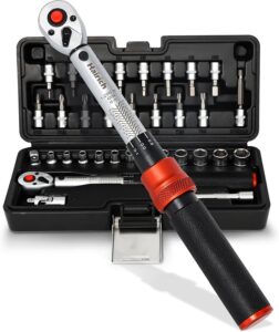 Hairich Drehmomentschlüssel Fahrrad 1/4 Zoll 1–25 Nm, ±3% Genauigkeit, 72-Zähne Ratsche, 33-teiliges Torque Wrench Set mit Verlängerung, 1/4"- 3/8" Adapter & Kardangelenk, für Fahrrad & Motorrad
