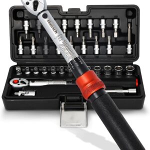 Hairich Drehmomentschlüssel Fahrrad 1/4 Zoll 1–25 Nm, ±3% Genauigkeit, 72-Zähne Ratsche, 33-teiliges Torque Wrench Set mit Verlängerung, 1/4"- 3/8" Adapter & Kardangelenk, für Fahrrad & Motorrad