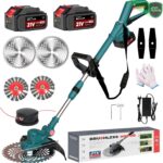 Rasentrimmer mit Akku 21V, Akku Rasentrimmer für Makita Akkus | Freischneider Akku, Rasentrimmer mit Unkrautbürste, 2 X 4.0Ah Akkus, Brushless, Tap&Go M10 x 1,25 Fadenkopf