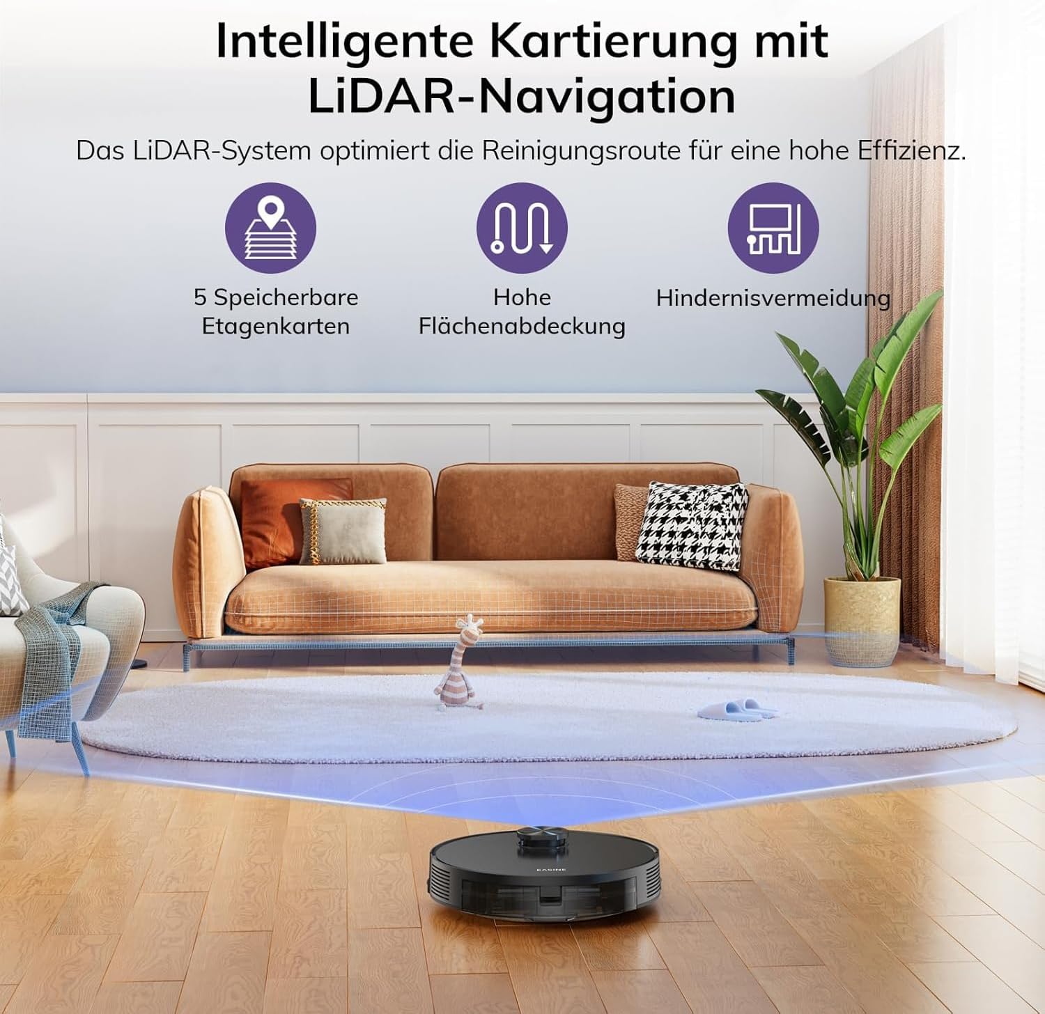 Saugroboter Ohne Wischfunktion Staubsauger Roboter E20 (Schwarz) | LiDAR Navigation 10000Pa Saugkraft, für Teppich, Tierhaare, 150Min, APP & Fernbedienung Steuerung 2 Saugroboter Ohne Wischfunktion Staubsauger Roboter E20 (Schwarz) | LiDAR Navigation 10000Pa Saugkraft, für Teppich, Tierhaare, 150Min, APP & Fernbedienung Steuerung – Bild 2