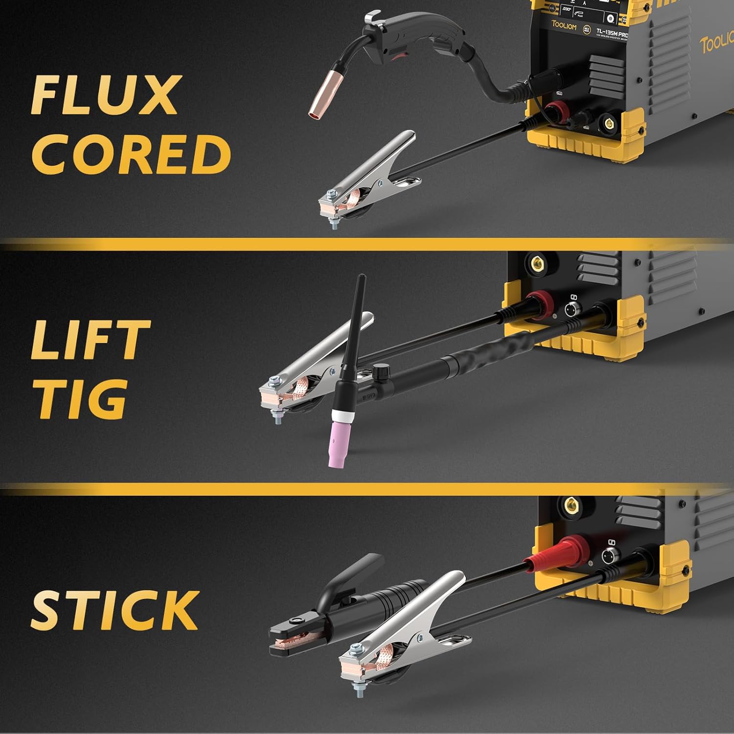 TOOLIOM 135A Gasloses Flux-Core-MIG-Schweißgerät 230V MIG-Schweißgerät, Schweißgerät mit Fülldraht/Lift-TIG/MMA E-Hand 3-in-1-Schweißgerät IGBT-DC-Inverter mit LCD-Display 2 TOOLIOM 135A Gasloses Flux-Core-MIG-Schweißgerät 230V MIG-Schweißgerät, Schweißgerät mit Fülldraht/Lift-TIG/MMA E-Hand 3-in-1-Schweißgerät IGBT-DC-Inverter mit LCD-Display – Bild 2